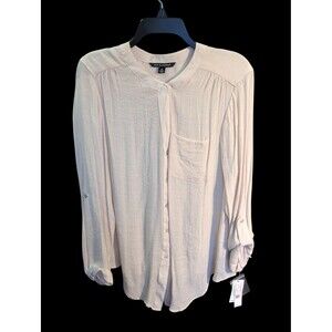 Zac & Rachel Beige Sheer Button Up Blouse Roll Tab Sleeves NWT S- XL Women's